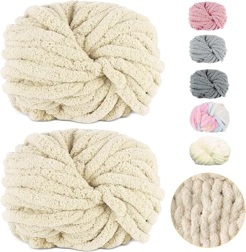 Chunky Yarn Ball Soft Wool 500g Beige 54m Chenille Knitting Yarn for Crochet Blankets Scarves Hats