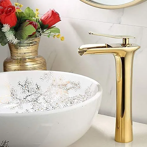 Basin Hot and Cold Water Faucet, Waterfall Type Water Outlet, Antique Brushed Finish – Vintage Bathroom Sink Faucet - Gold - Size 280mm