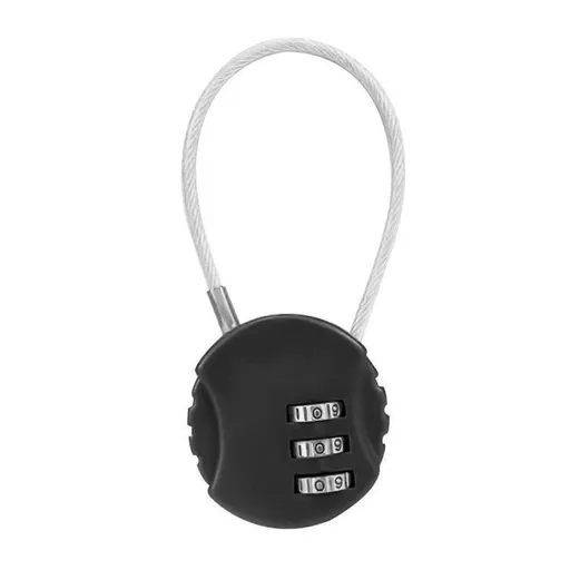 Resettable Travel Cable Lock 3 Digit Lock Lightweight Portable Black