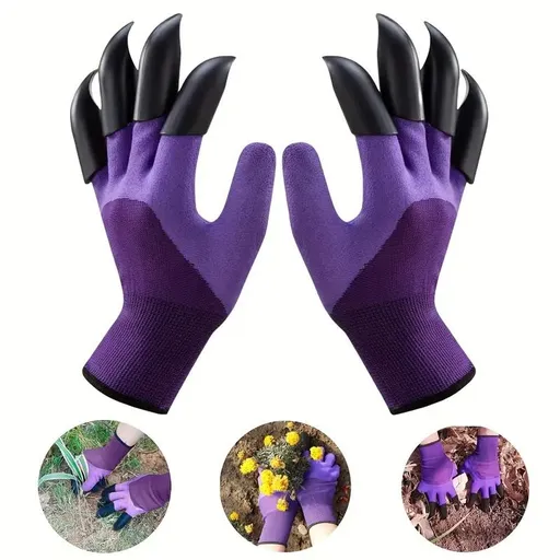 3 Pairs Claw Gardening Gloves Rubber Wear Resistant Digging Planting ABS Hard Claws Breathable Comfortable Outdoor Gloves.(purple)