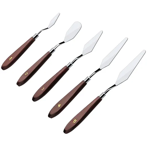 5PCS Painting Knife Set, Palette Knife Painting Tools, Stainless Steel Artist Oil Painting Spatula Mixing Spatula Paint - Brown