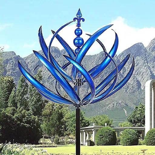 35'' Wind Spinner for Yard and Garden Metal Kinetic Wind Sculptures, Blue Lotus Yard Decor Gift, Outdoor Decor