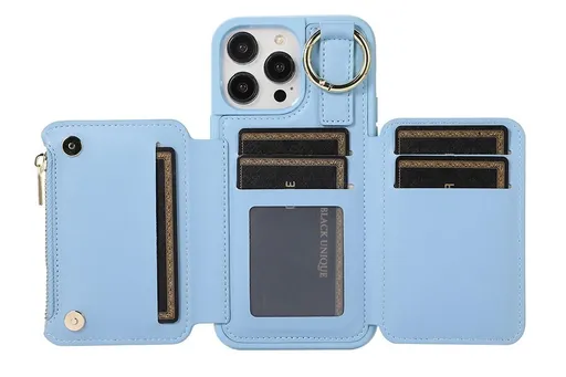 PU Leather Phone Case Wallet Purse for iPhone 14 Series -Blue /iPhone 14 Pro Max