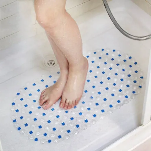 Shower Mats Non Slip Without Suction Cups, 15× 26.8 Inch, PVC Bathroom Mats, Bath Mats for Shower and Bathroom, Quick Drying Red
