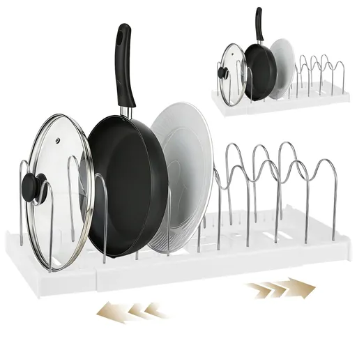 2PCS Pot and Pan Organizer, Expandable Storage Rack with Adjustable Dividers for Kitchen Cabinet