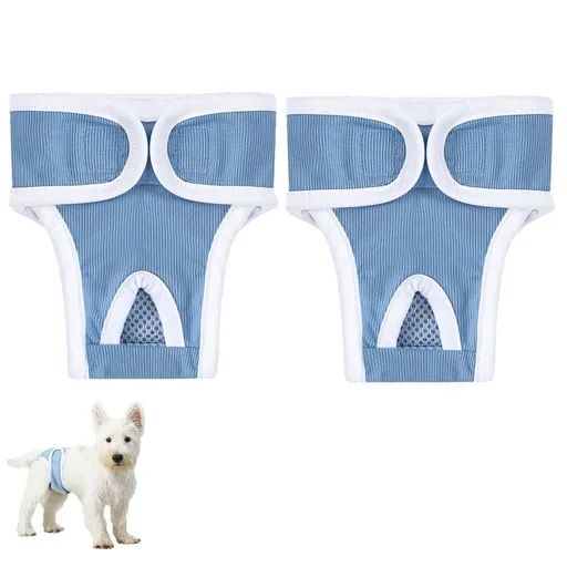 2pcs Dog Diapers Reusable Washable Nappy Wraps Panties for Pets Period Underpants-Blue S