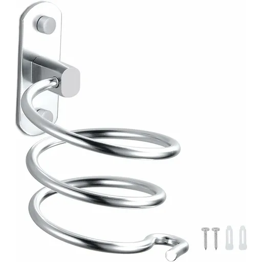 Hair Dryer Holder Aluminum Wall Mount Hair Dryer Holder Cable Rack For Kitchen Bathroom Accessories (Silver)