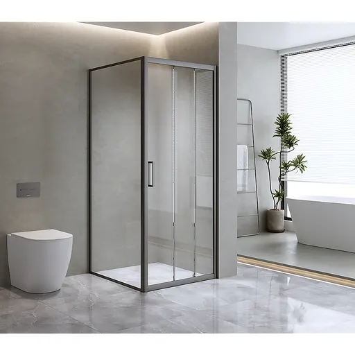 40mm Adjustable Contemporary Corner Sliding Black Shower Screen 120x80cm