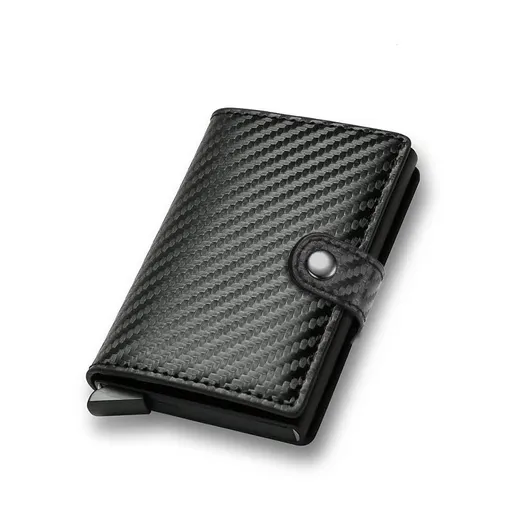 Carbon Fiber Credit Card Holder Wallet Men RFID Smart Metal Thin Slim Pop Up Minimalist Wallet Small Black Wallet Metal Vallet Carbon Black