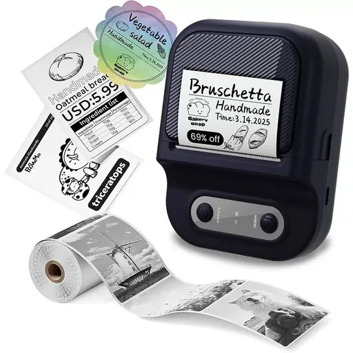 Portable Inkless Thermal Label Printer with Bluetooth Connectivity, Compatible with 12-58mm Paper Widths for Home Organization, Office Filing, Retail Pricing, and Creative Labeling Projects (Black)
