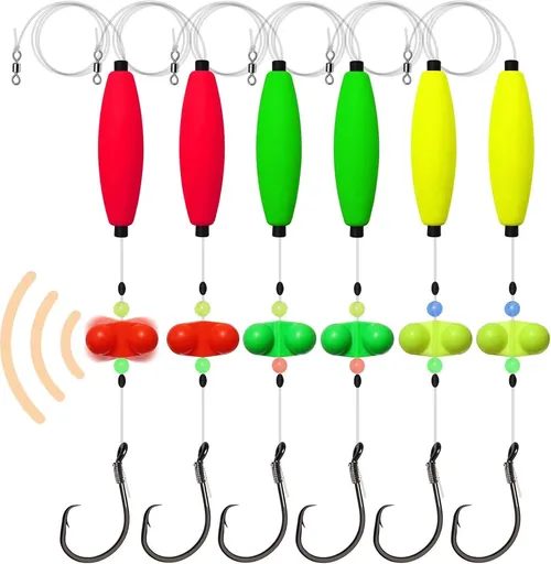Pre-Tied Catfish Rig System, 23 Inch 55LB Santee Cooper Catfish Float Rig with Adjustable EVA Slip Float and High Carbon Circle Hooks 5/0 6/0 8/0, Ready-to-Fish for River and Bank Fishing(Cigar Float-6/0Hook * 6PCS)
