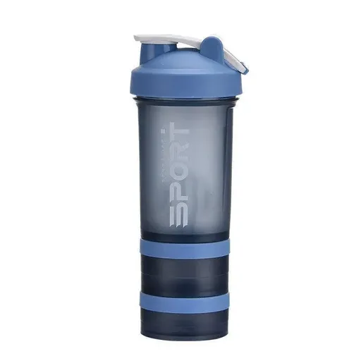 Powder Milkshake Drink Cup Sport Water Bottle 500Ml 3 Tier Protein Shaker Pill - Blue