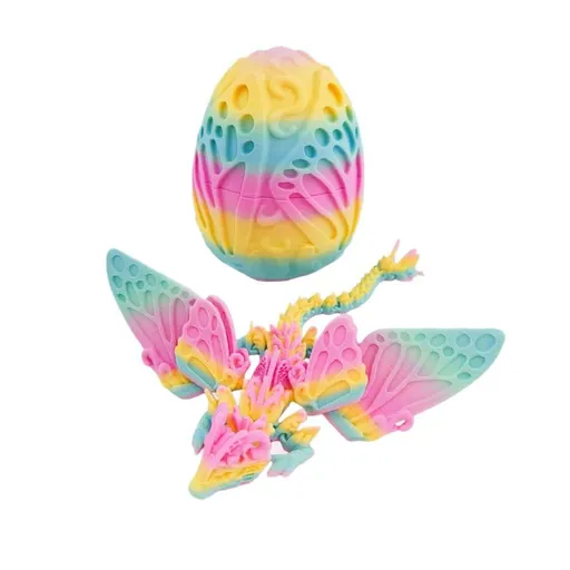 3D Easter Egg Set, Articulated Butterfly Dragon Figurine, Gradient-Colored Rainbow Dragon Egg Set, Butterfly Dragon Model with Storage Eggshell, Articulated Pterosaur Figurine—Creative and Trendy Desktop Decorations