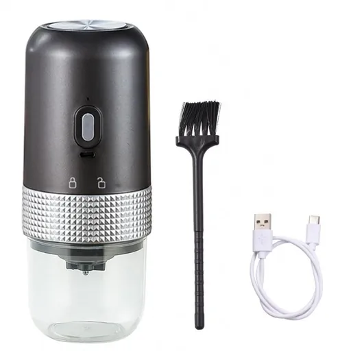 1pc Portable Electric Burr Coffee Grinder Grey 18.8cm 13W USB Rechargeable