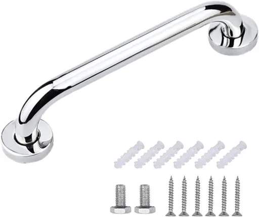 Shower Grab Bar - Stainless Steel - Bathroom Heavy Duty Safety Grab Bars - for the Elderly, Disabled, and Children - Non-Slip Grab Bar - Kitchen - Stairs - Kitchen Cabinet Handle - Safety Grab Bar - Screws Included - Silver - 30CM