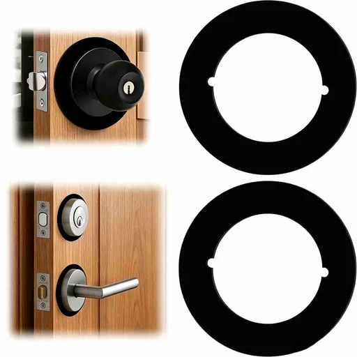 2 Pack Black Door Lock Reinforcement Plate, Round Deadbolt & Doorknob Fixing Repair Plate, Universal Door Lock Reinforcer for Loose/Stripped Door Locks, Fits Most Standard Door Locks