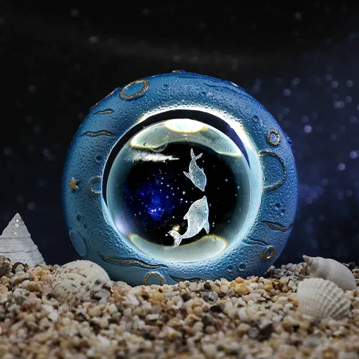 3D Illusion LED Lamp Crystal Ball Night Light USB Powered Soft Illumination 9cm Blue with Golden Accents