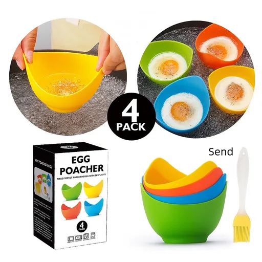 Silicone Egg Poacher Cups 4 Pack, Non Stick Poached Egg Maker for Stovetop, Microwave Breakfast Egg Cooking Moulds