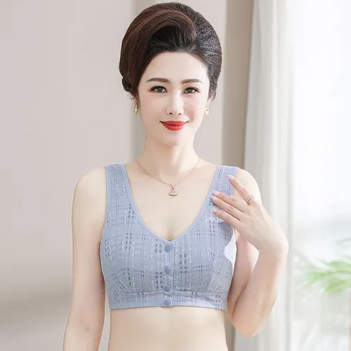 Women Cotton Front Closure Bra Gather Support Gray 42/95 [68.00 kg-75.00 kg]