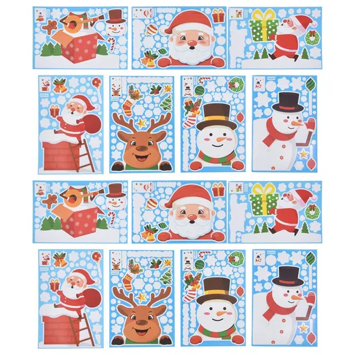 Christmas Stickers Cute Snowflake Reindeer Elf Pattern 14 Piece Window Clings for Window Glass Party Decorations