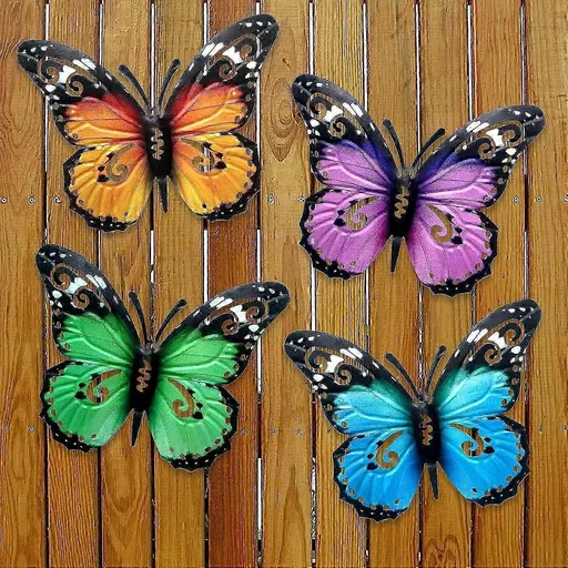 Metal Butterfly Wall Decor Indoor Outdoor Hanging Art 10.6 Inch Colorful Wrought Iron for Garden Patio Living Room
