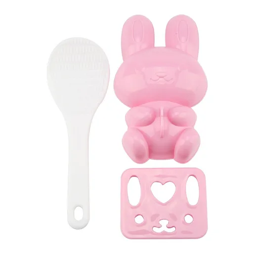 3pcs Food grade PP Cartoon Rabbit Model Sushi Rice Mold DIY Handicraft Onigiri Make Tool(Pink)