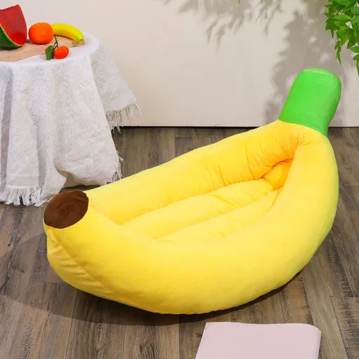 Banana-Shaped Pet Bed Removable Washable Pet Bed Small Medium Dog Bed Cat Bed - Yellow - Size 58-35CM
