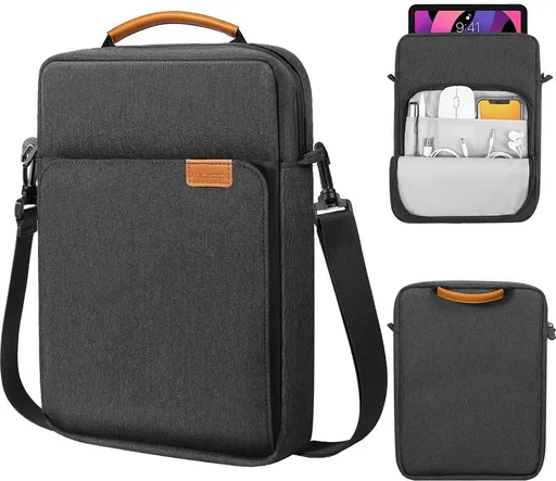 Laptop Shoulder Bag With Water Resistant Oxford Fabric, Extra Organizer Pockets And Removable Strap For Travel Work School, Black Gray, 13.3 in