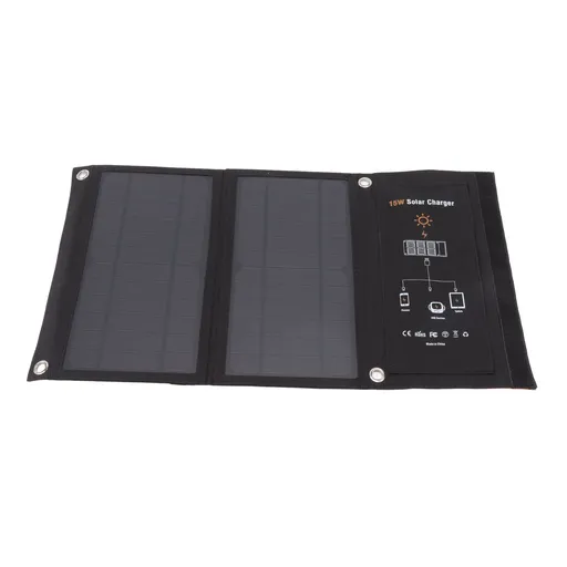 15W Monocrystalline Solar Panel Charger Dual USB Foldable Solar Charging Pack Outdoor Phone Power Bank Black