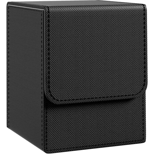 Card Deck Box , Single Sleeved Cards Trading Card Deck Case, PU Leather Commander Card Storage Box with Magnetic Closure, Black