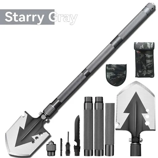 multifunctional military shovel, outdoor folding shovel, survival gear, heavy-duty spade, camping tool, hiking shovel, Australian outdoor gear, detachable shovel, emergency tool - Gray - Size 112CM