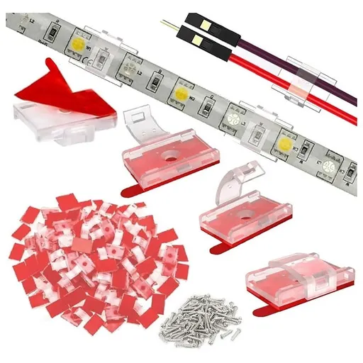 100PCS Mounting Clips for LED Light Strips with Self-Adhesive Tape + Screw Indoor