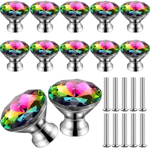 20 Pcs Crystal Glass Cabinet Knobs 30mm Diamond Dresser Knobs Colorful Drawer Pulls Handles(Colorful, Elegant Style)