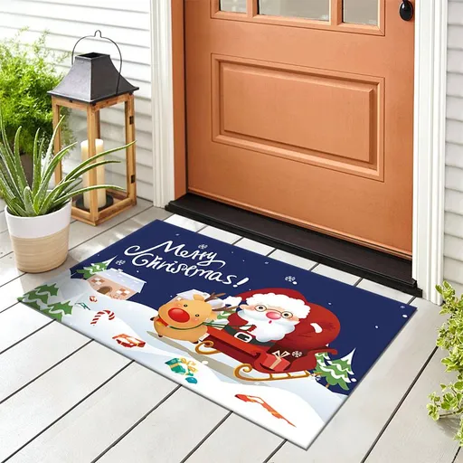 Blue Christmas Doormat 2 Pack - 50 x 80 cm Snowman Festive Entrance Floor Mats, Non Slip Backing for Front Door, Hallway and Holiday Decor
