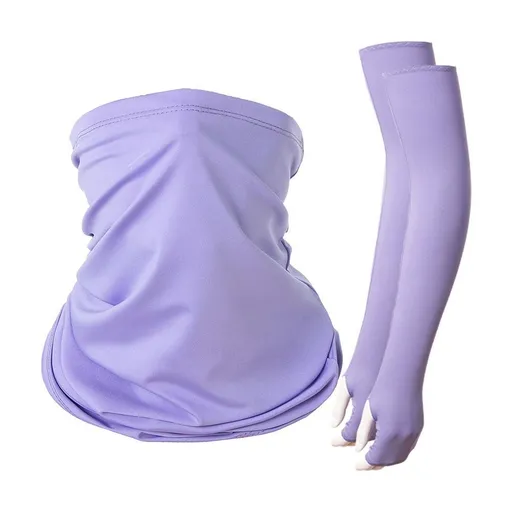 Pastel Purple Cool‑Feeling UV‑Blocking Combo Kit, Finger‑Open Ice Sleeves Gloves With Neck Gaiter, Lightweight For Summer Road Trip, Holiday Summer Driving Gift, One Size, Light Purple Mask, 2 Pcs