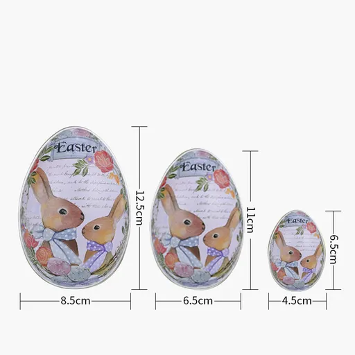 Easter Decorative Tin Egg Set of 3 Sizes with Vintage Rabbit Artwork for Home Display and Gift Giving(Style A)