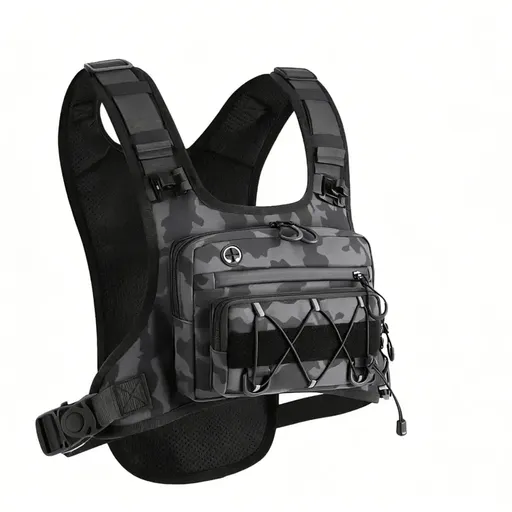 Multifunctional Trail Running Backpack, Portable Travel Hiking Pack, Reflective Hydration Backpack for Running, Hiking and Cycling (Black Camo Waterproof Oxford Cloth, Water Bladder Not Included)