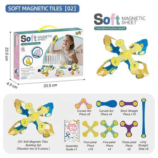 Kids 3D Soft Magnetic Building Tiles Toy Set, Creative DIY Puzzle Blocks for Ages 3+ - Develops Fine Motor Skills & Imagination, Ideal Birthday Gift for Girls, Home Play STEM Learning Kit (66PCS)