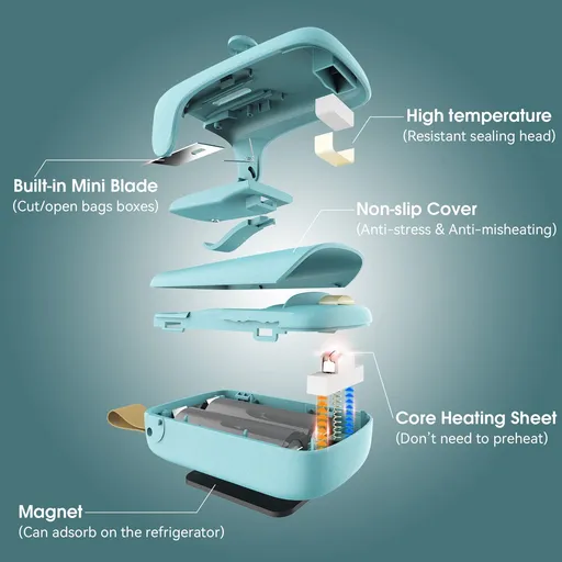 Mini Bag Sealer, Handheld Heat Vacuum Sealer, 2 in 1 Sealer and Cutter with Lanyard, Portable Resealer Machine for Food Storage