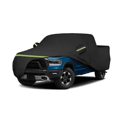 All-Weather Pickup Truck Cover with Reflective Strips, Waterproof Oxford Fabric, Driver-Side Zipper and Wind Straps for Outdoor Sun Rain Snow Dust Protection (XL)