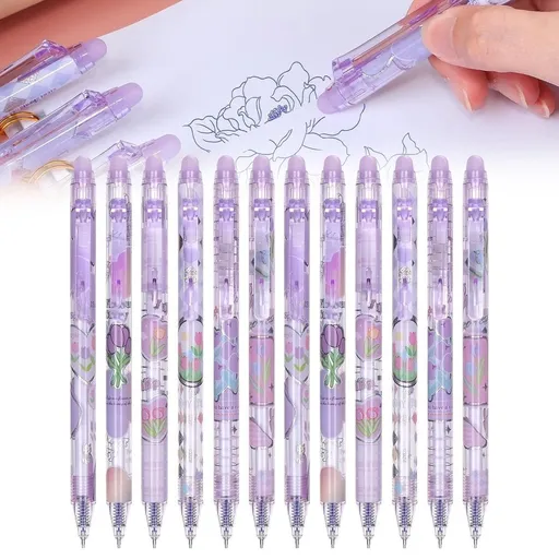 12-Pack Cute Erasable Gel Pens, 0.5mm, Tulip Design for Learnerss, Writing for Planner Puzzles Make Mistakes Disappear No for sch○○l 5ml
