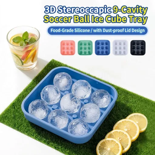 Create Soccer Ball Ice Cubes & Treats with This 9-Cavity Silicone Mold – Perfect for Chilling Drinks, Cocktails, or Baking Chocolate Desserts with a Fun 3D Sports Theme (Blue)