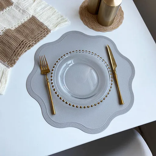 Grey Nordic Style Faux Leather Placemats Set of 4 - Heat-Resistant Waterproof Table Mats 38x38cm(cutlery not included)