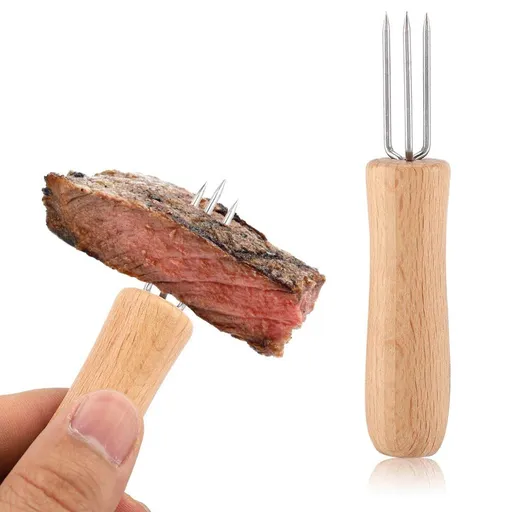 Corn Holders,Wooden Handle Stainless Steel BBQ Meat Fruit Forks Barbecue Corn Cob Holder for Home Cooking and BBQ