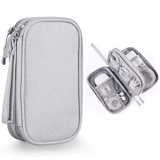 Small Cable Organizer Bag, Charger Organizer Case Pouch for Travel Accessories & Electronics (Small, Light Grey)
