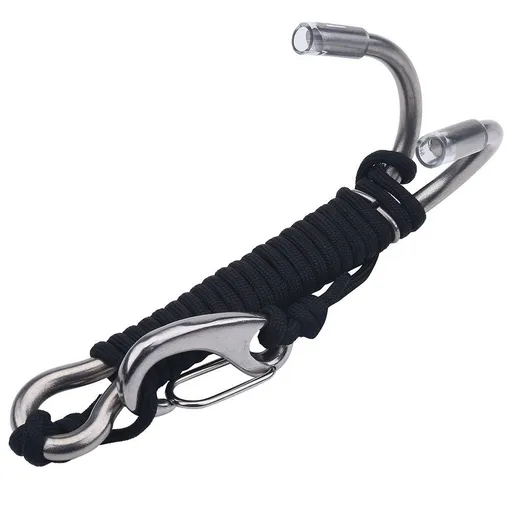 Stainless Steel Diving Hook, Spiral Coil Lanyard, Double Underwater Reef Hook - Dive Gear for Scuba Divers & Underwater Photographers