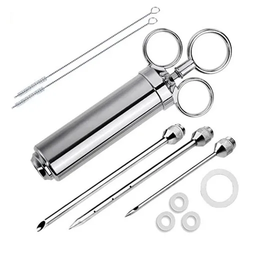 Stainless Steel Commercial Grade Meat Marinade Flavor Injector Capacity Seasoning Injector with 3 Professional MarinadeNeedles