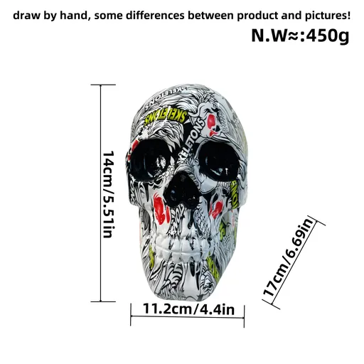 Skull Statue Colorful Floral Design Resin Figurine 10 Inch White