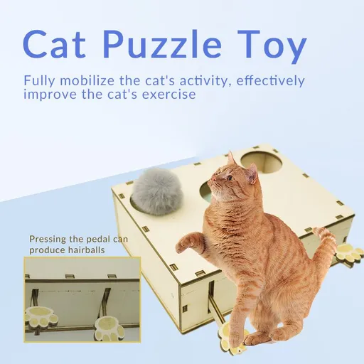 Interactive Cat Toys Whack A Mole Solid Wood Box Indoor Play Fun Catch Mice Game