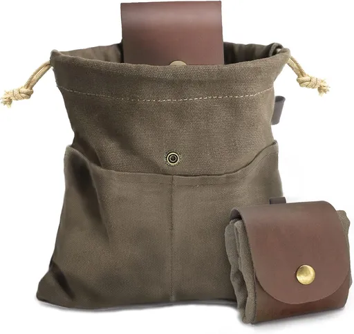 Foraging Pouch Leather Canvas Collapsible Bag Water Resistant Outdoor Camping Storage Folding Bag Mushroom Bags Bushcraft Belt Pouches for Travel Camping Hiking